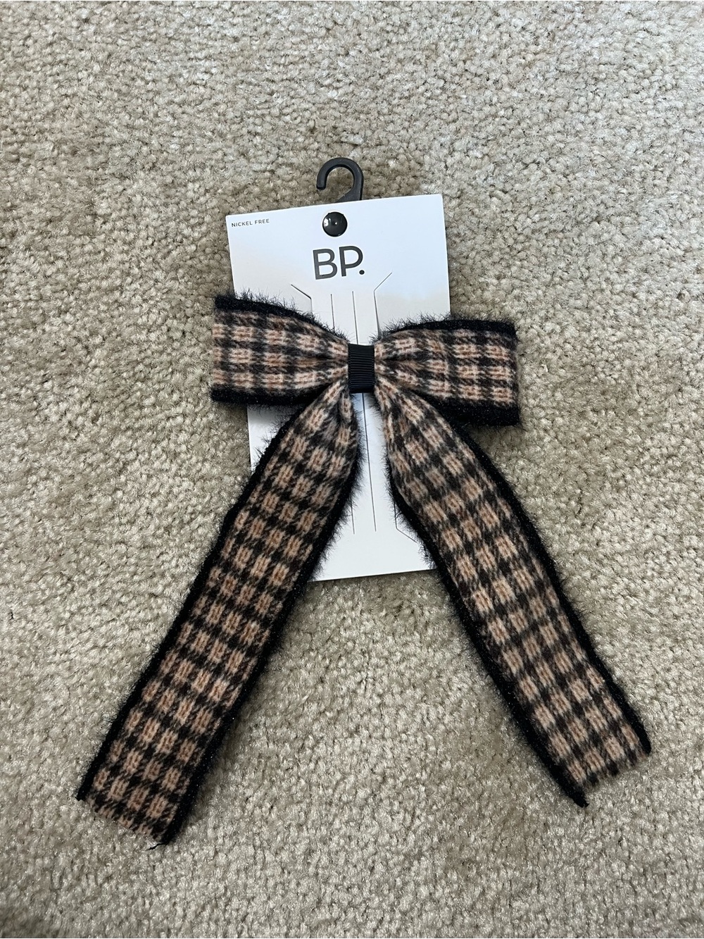 bp Plaid Ribbon Bow Hair Clip in Black and Tan